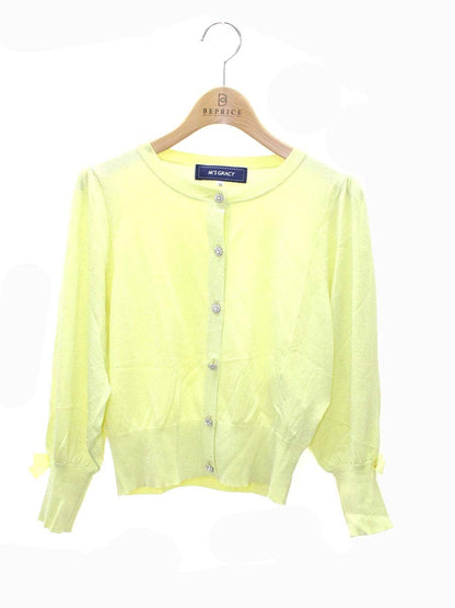 エムズグレイシー 318332 カーディガン 38 イエロー ラメ 袖リボン パフスリーブ ITF9J0PUF8U8