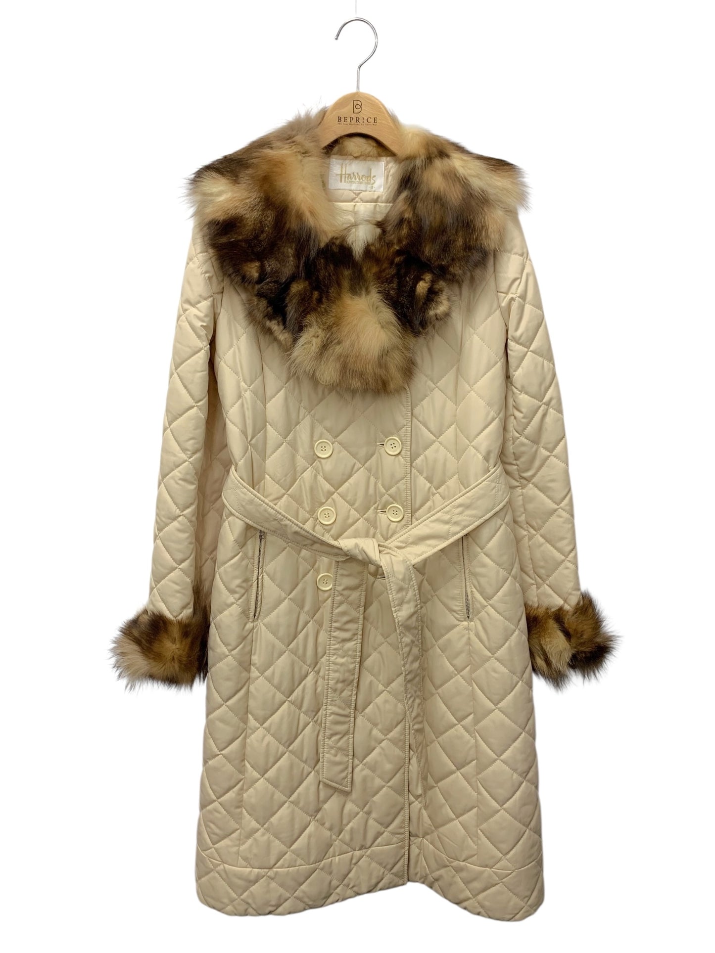 ハロッズ 17504091 キルティングコート 2 ベージュ フォックスファー ITDAXJ4ZZLVG