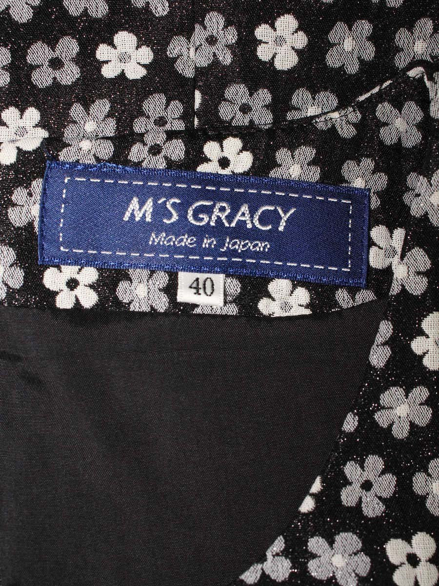 エムズグレイシー 721514 ワンピース 40 ブラック/ホワイト/グレー フラワーモチーフ リボン ITESL7225LXC