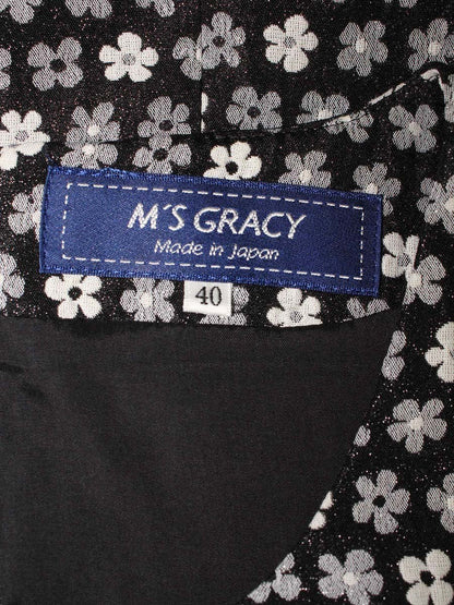 エムズグレイシー 721514 ワンピース 40 ブラック/ホワイト/グレー フラワーモチーフ リボン ITESL7225LXC