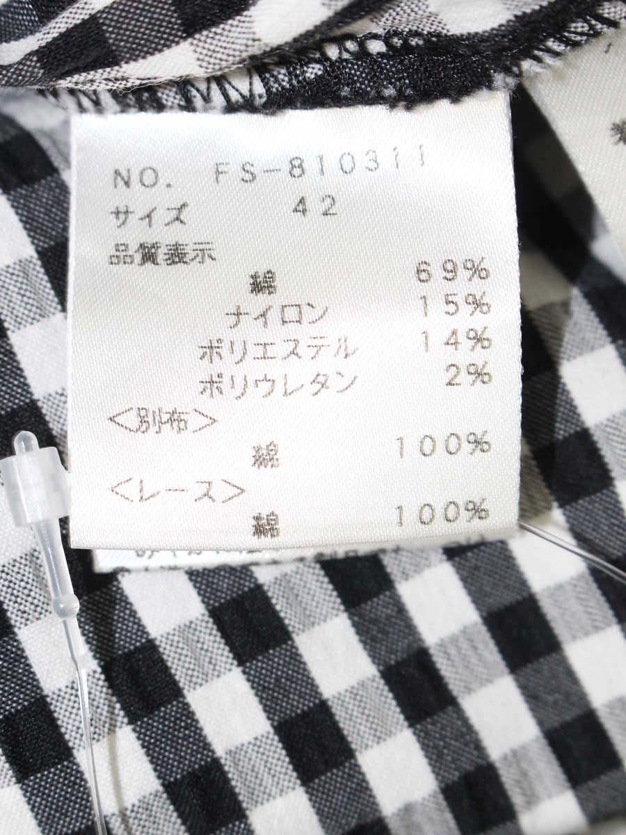 エムズグレイシー 810311 トップス 42 ブラック/ホワイト チェック 花 レース ITI61696BTIC