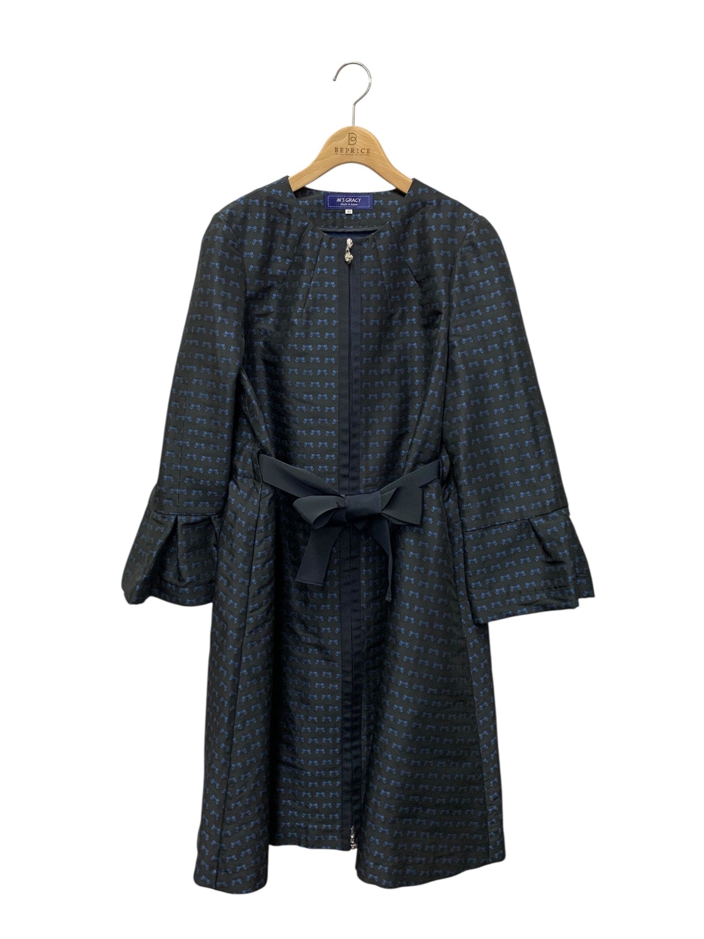 エムズグレイシー 019104 コート 40 ブラック リボンモチーフ カメリアダブルジップ ITGTI1LVHTGS