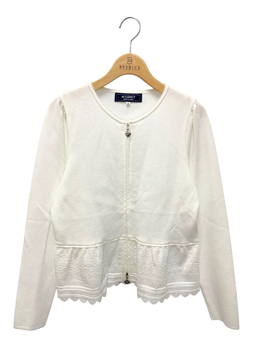 エムズグレイシー 裾レーシージップアップ 418125 カーディガン 38 ホワイト ITXC7IJTL8LC