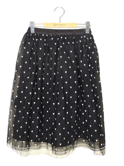 エムズグレイシー 217324 スカート 38 ブラック ハート刺繍 シフォン ITC9IIZ6CJHW