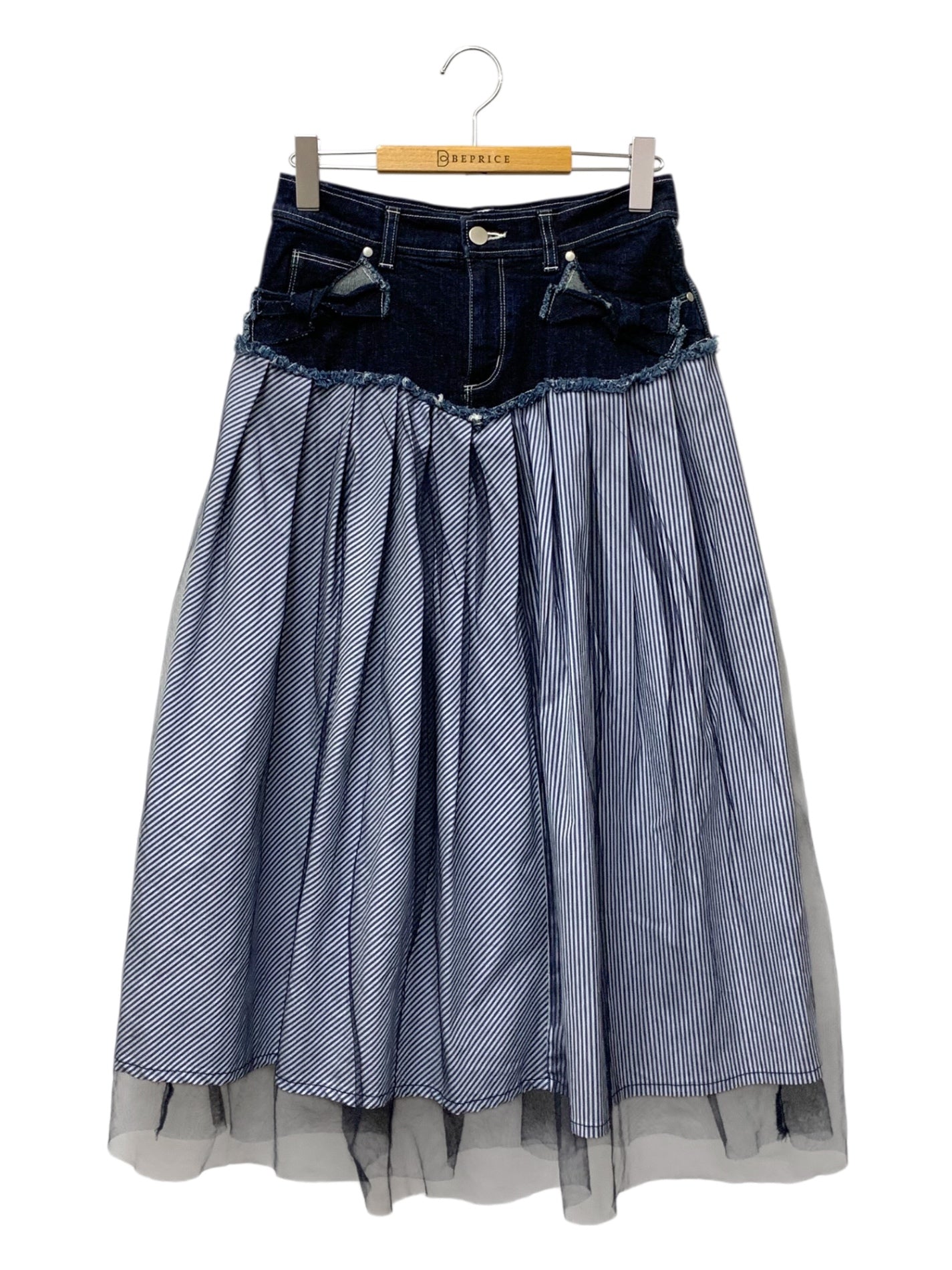 エムズグレイシー 017137 スカート 38 ネイビー Denim x Stripe Skirt IT18VDGJK41C
