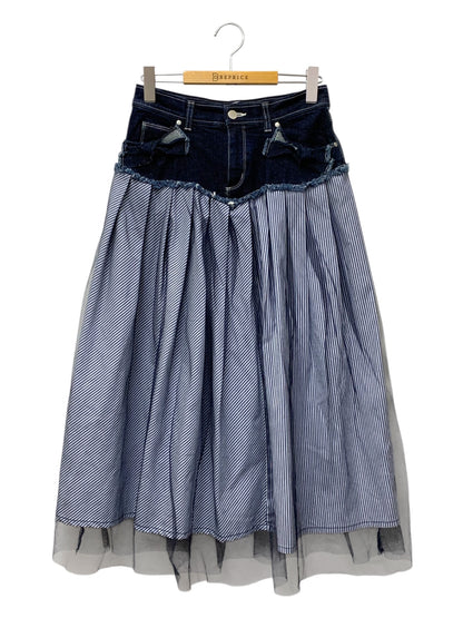 エムズグレイシー 017137 スカート 38 ネイビー Denim x Stripe Skirt IT18VDGJK41C