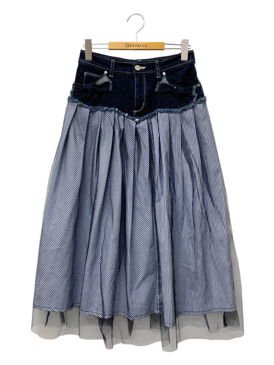 エムズグレイシー 017137 スカート 38 ネイビー Denim x Stripe Skirt IT18VDGJK41C