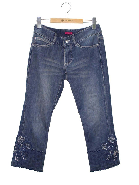 トゥービーシック W5R01-410-29 デニムパンツ 40 ブルー スパンコール フラワー フレア IT7QVKT4PI4W