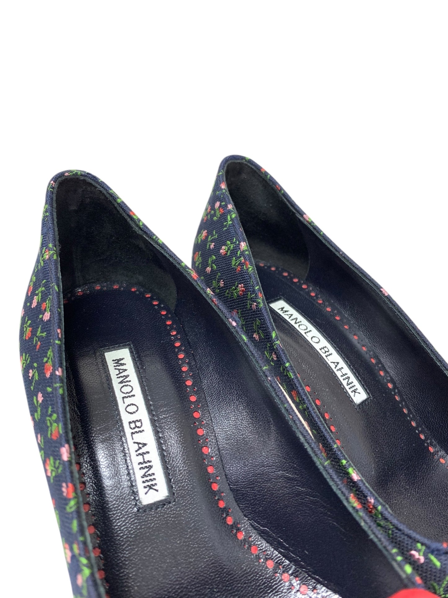 マノロブラニク 02WMAPBR0070 パンプス 36.5 ネイビー フラワーモチーフ 刺繍 ポインテッドトゥ ITH8Z76HISAS