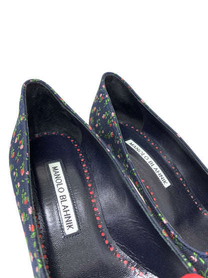 マノロブラニク 02WMAPBR0070 パンプス 36.5 ネイビー フラワーモチーフ 刺繍 ポインテッドトゥ ITH8Z76HISAS