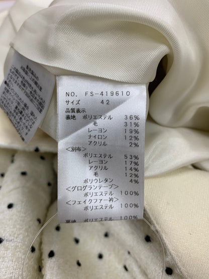 エムズグレイシー ドット風ペプラム 419610 ショートコート 42 ホワイト リボン フェイクファー衿 ITXRJYOTLGLC