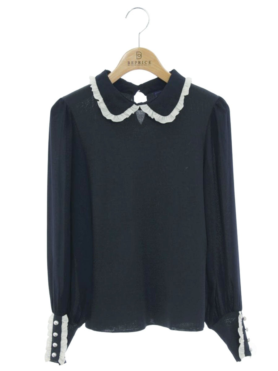 エムズグレイシー 918546 カットソー 38 ネイビー 衿フリル ITC80EX9G1J4