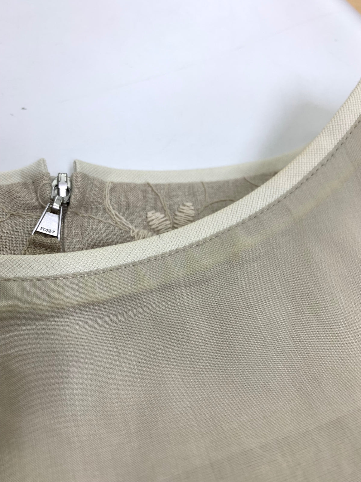 フォクシーブティック Dress Bloom 41264 ワンピース 42 ベージュ リネン 麻 フラワーモチーフ IT0J6BK0CSIK