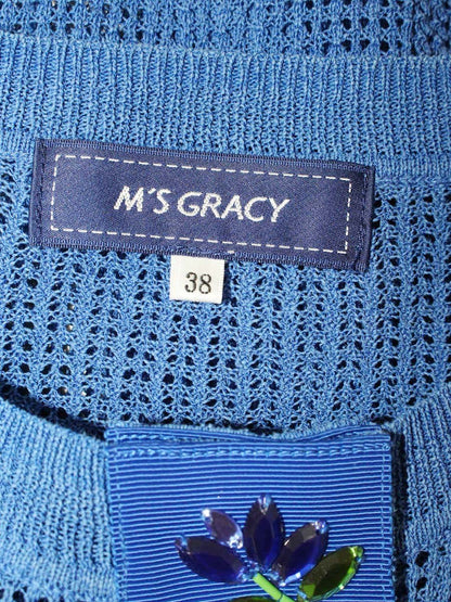 エムズグレイシー 118333 カーディガン 38 ブルー メッシュ ビジュー ITOI7WI9XS2S