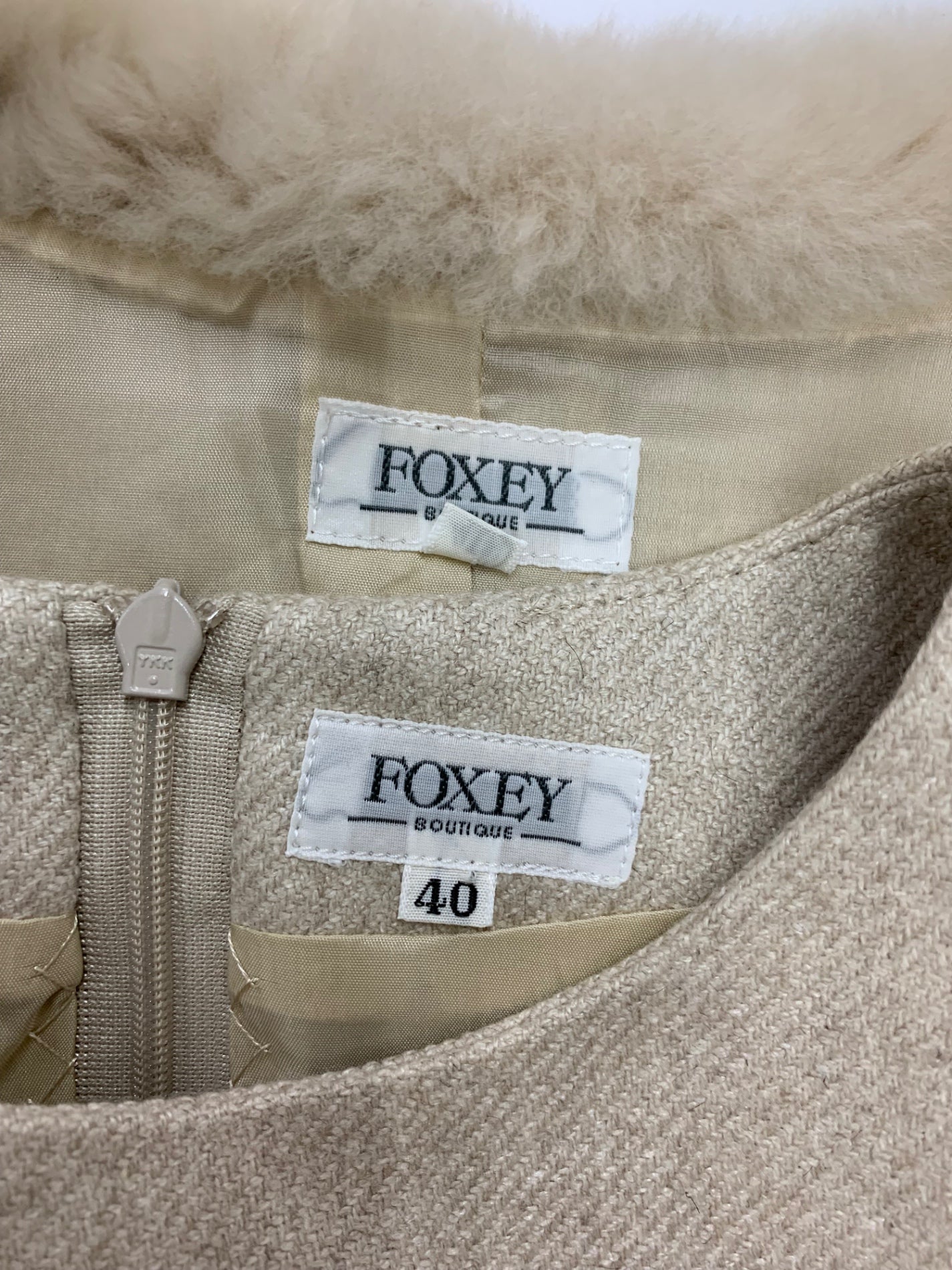 フォクシーブティック 10670 ワンピース セットアップ 40 ベージュ ヌートリア ファー カシミヤ シルク ITMM5TPUZOKW