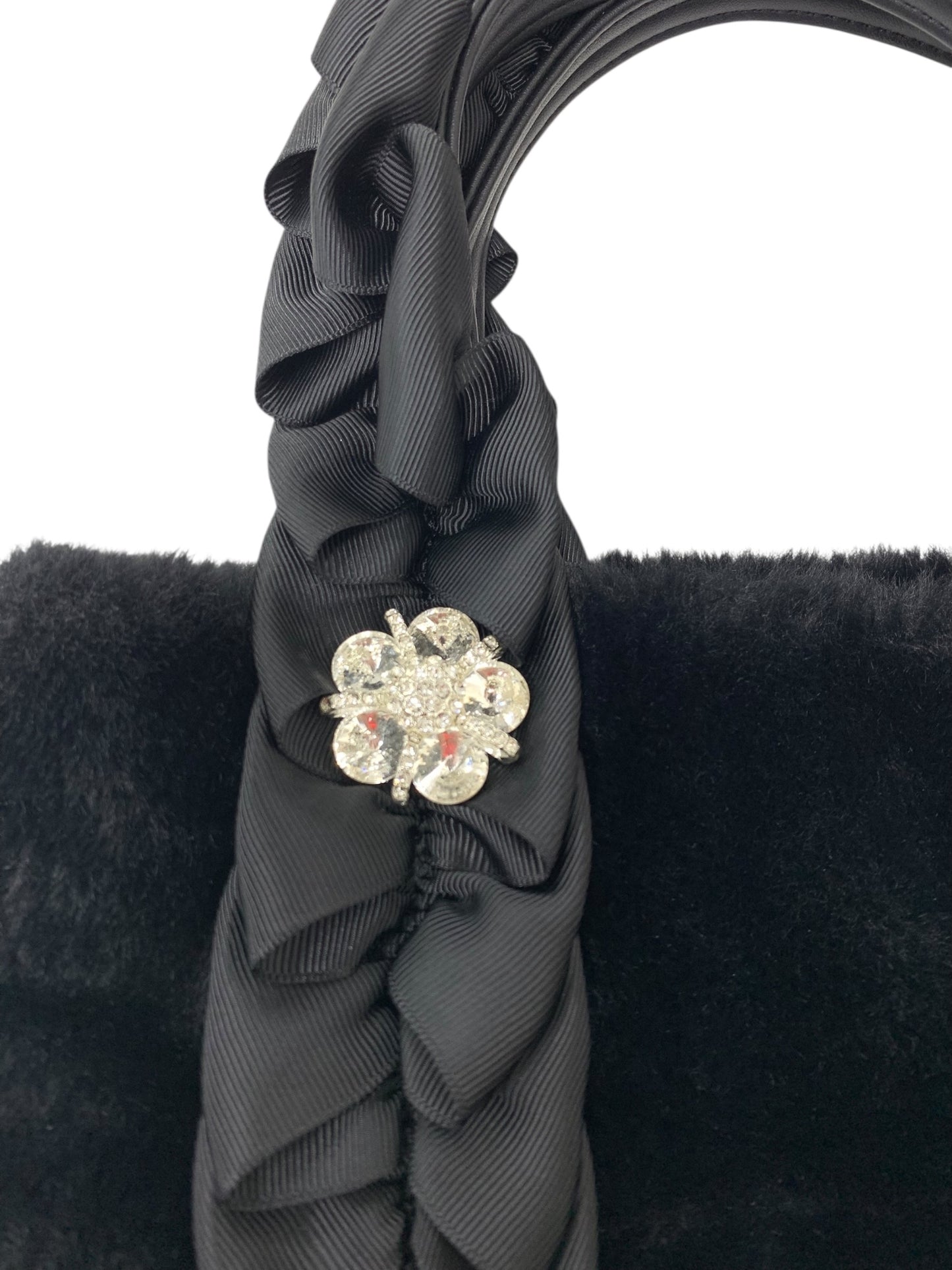 エムズグレイシー 394510 ハンドバッグ ブラック エコファー リボンハンドル ラインストーン ITTY7A7UZ2WM