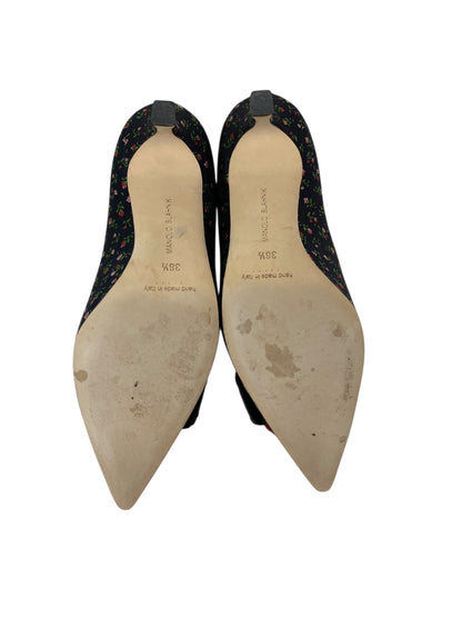 マノロブラニク 02WMAPBR0070 パンプス 36.5 ネイビー フラワーモチーフ 刺繍 ポインテッドトゥ ITH8Z76HISAS