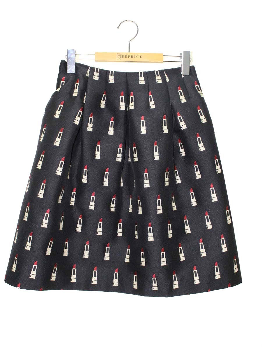 エムズグレイシー 727535 スカート 40 ブラック リップスティック柄 フレア ITQ8MSVQ4Y30