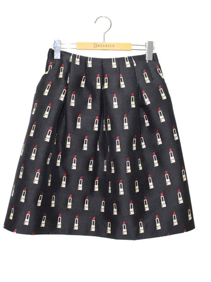 エムズグレイシー 727535 スカート 40 ブラック リップスティック柄 フレア ITQ8MSVQ4Y30