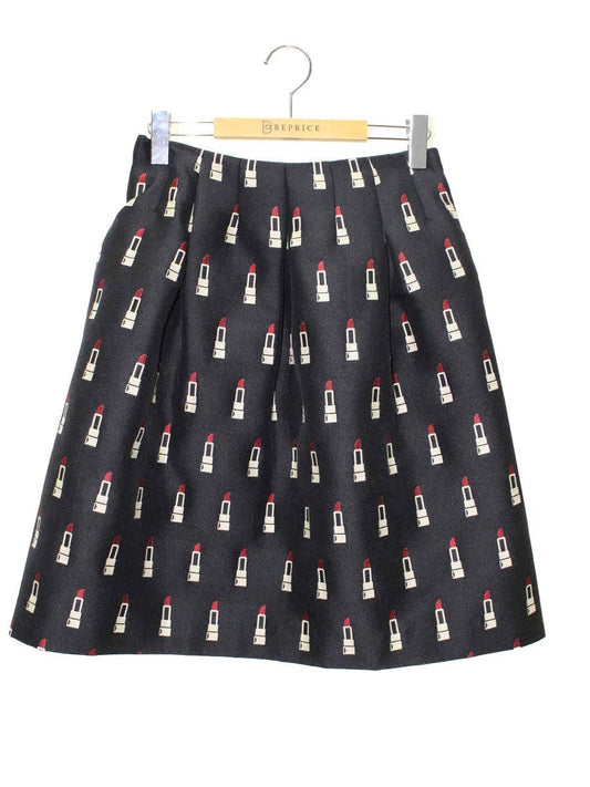 エムズグレイシー 727535 スカート 40 ブラック リップスティック柄 フレア ITQ8MSVQ4Y30