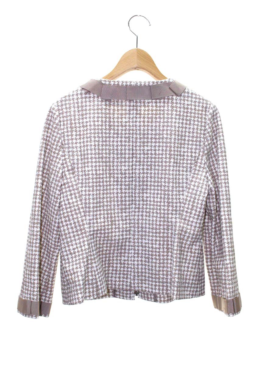 エムズグレイシー 724513 ジャケット 40 ベージュ リボン 千鳥格子 ITSNU3SMODAP