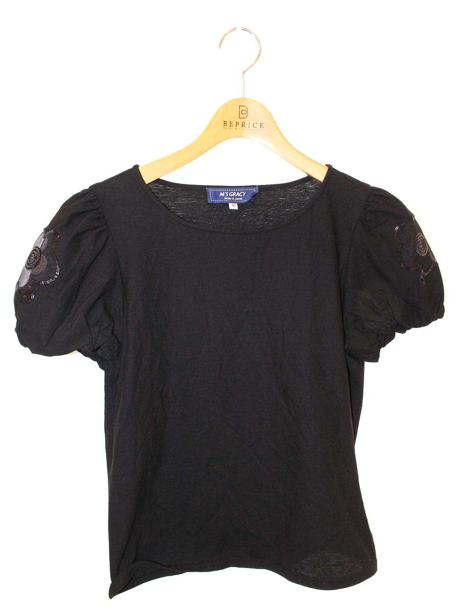 エムズグレイシー Embroidery Cut sew 915314 Tシャツ カットソー 40 ブラック コットンスパンコール チュール ITJ70X0XLYJQ