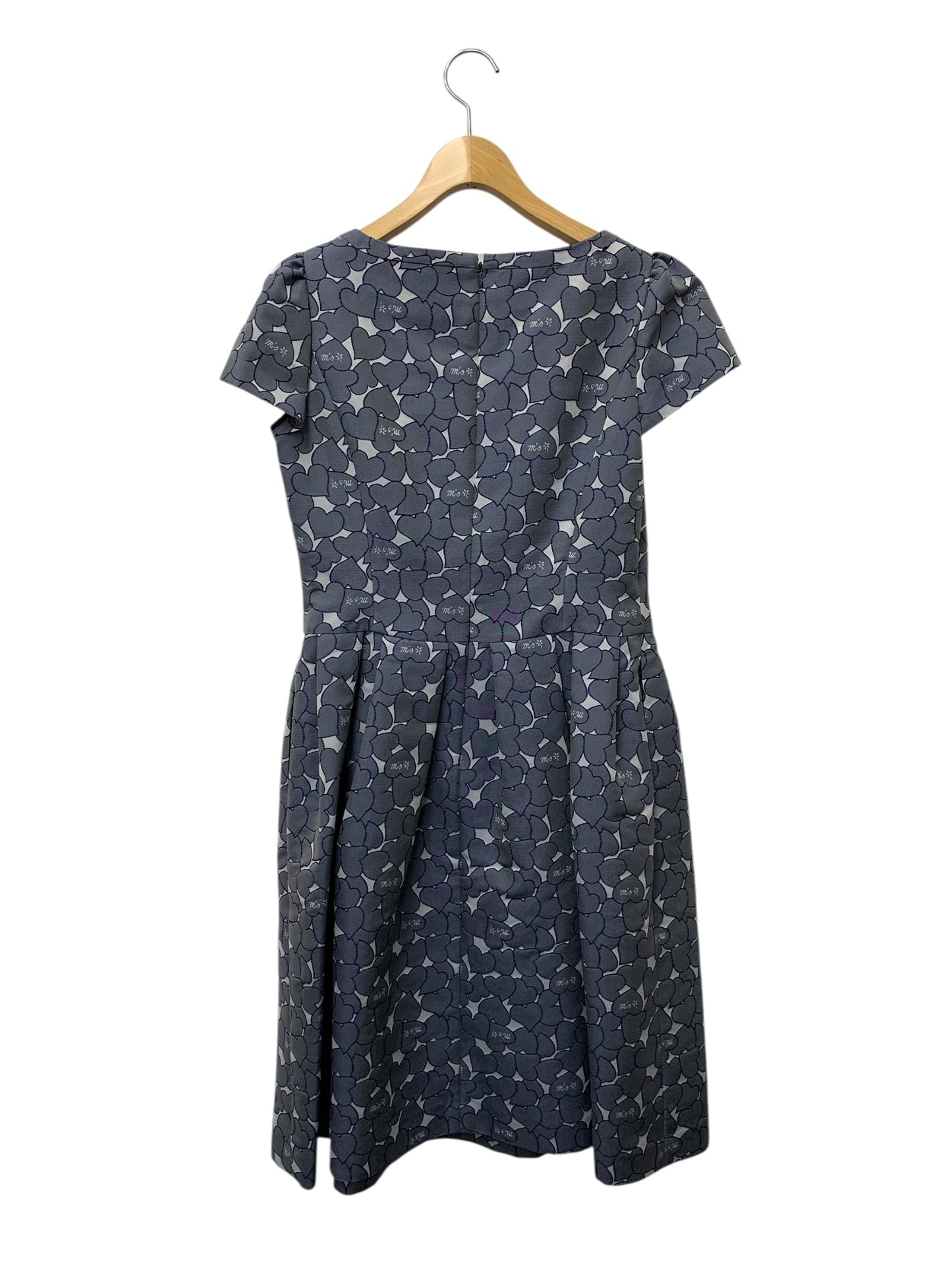 エムズグレイシー 111104 ワンピース 38 ブルー ハートモチーフ ロゴ リボン フレア IT2770LPJMT8