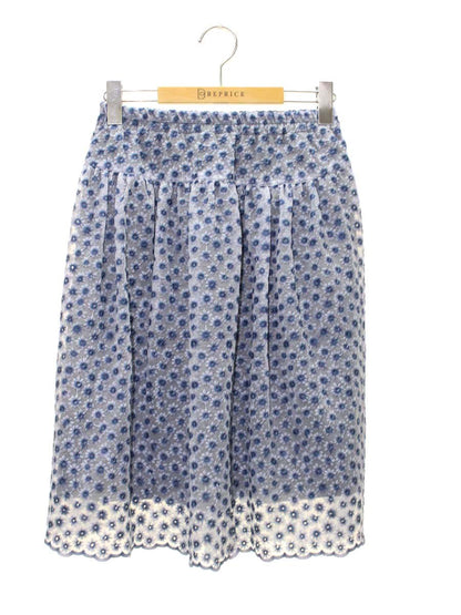 エムズグレイシー 117107 スカート 36 ブルー レース ウエストゴム ITF5AHC2A96S