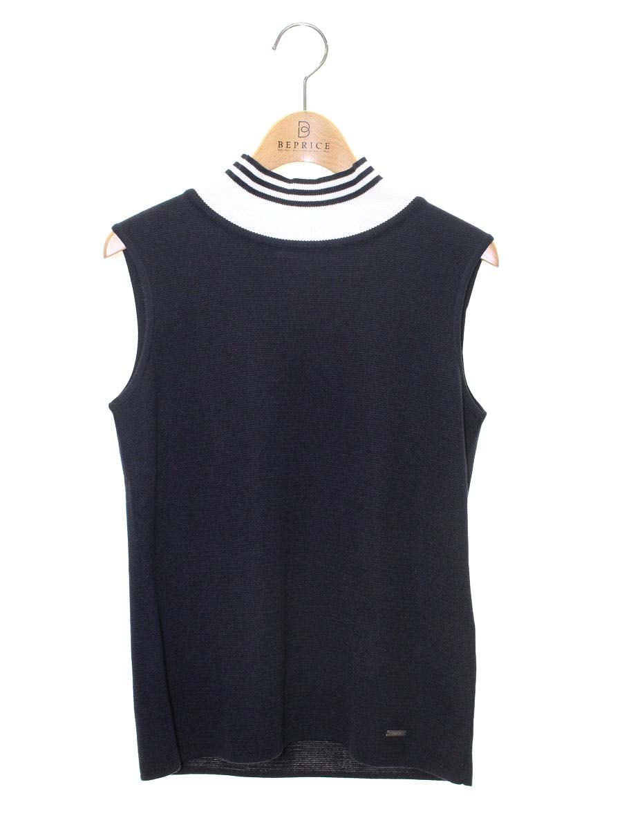 フォクシーニューヨーク No Sleeve Knit Top 40727 ニット 38 ネイビー ボーダーボトルネック IT5V31TWQUZH