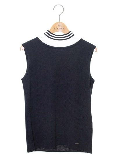 フォクシーニューヨーク No Sleeve Knit Top 40727 ニット 38 ネイビー ボーダーボトルネック IT5V31TWQUZH