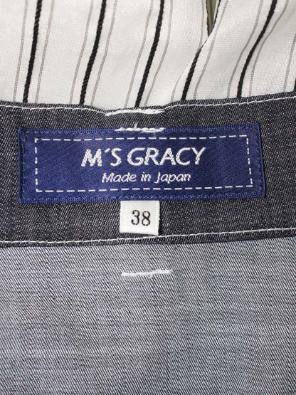 エムズグレイシー 417340 スカート 38 ネイビー/ホワイト デニム ストライプ タックフレア IT8U18KN1GG2