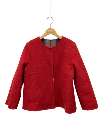 エムズグレイシー チェックｘ無地リバーシブルジャケット 214610 38 レッド ウール ITG0Y8NAIH9M