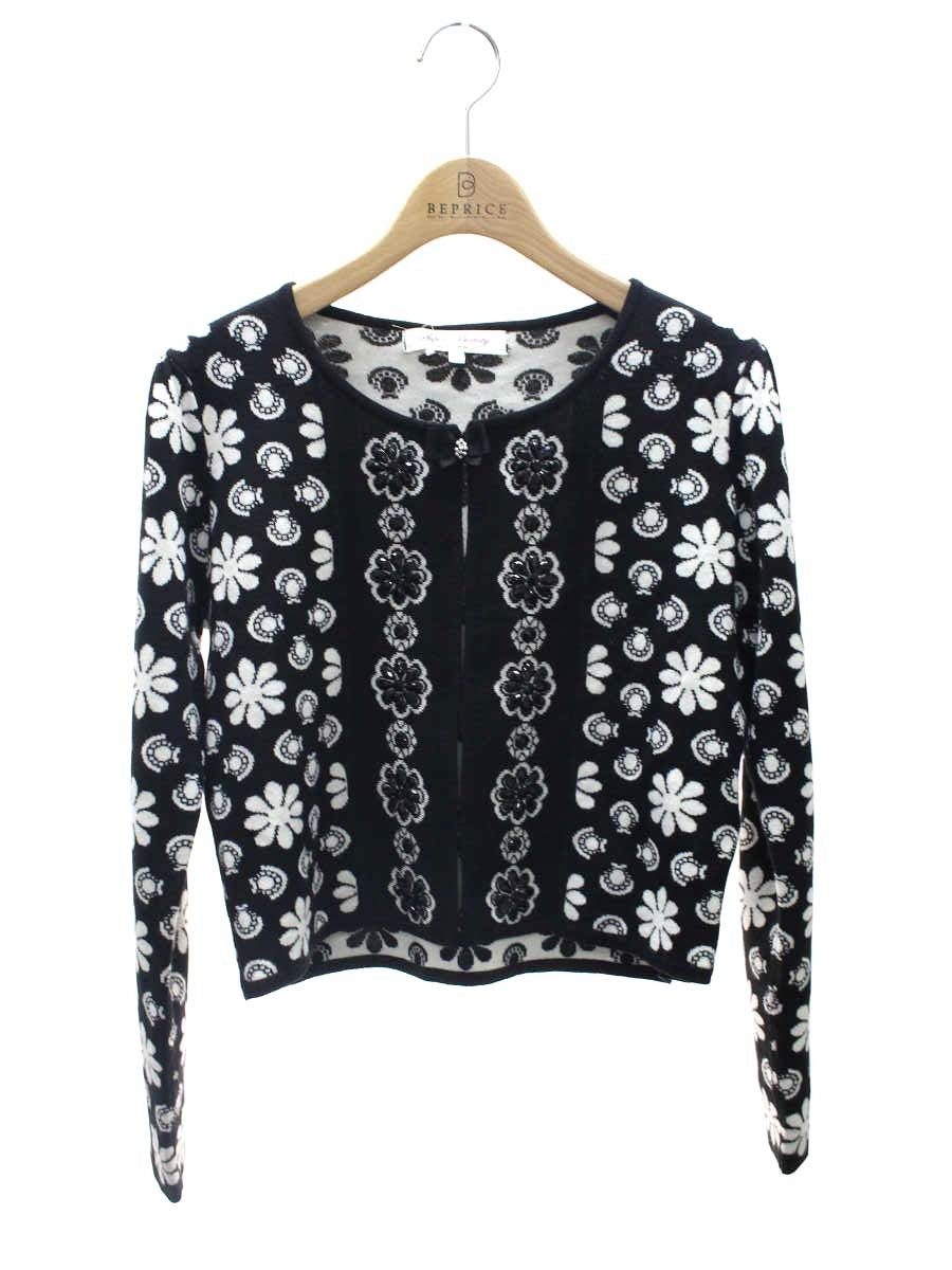 スーパービューティー カーディガン 40 ブラック フラワーモチーフ ビジュー IT9EIAYU13ZS