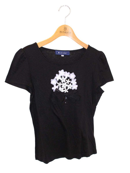 エムズグレイシー 525304 Tシャツ カットソー 38 ブラック フラワーモチーフ リボン ITZVESN1OLNG