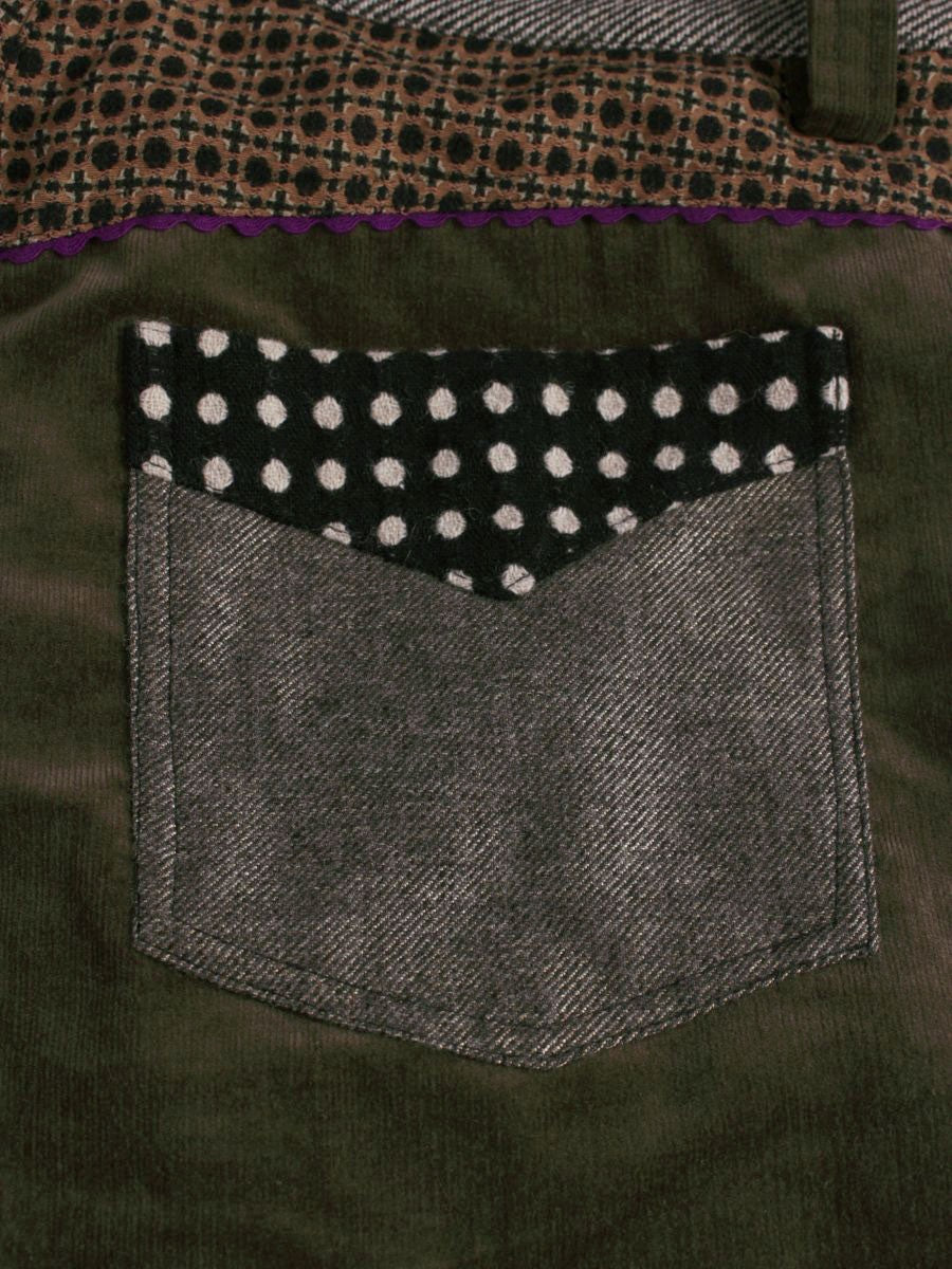 アルベロベロ 418015 パンツ F カーキグリーン コーデュロイ パッチワーク ビジュー ITTECGZJV1T4