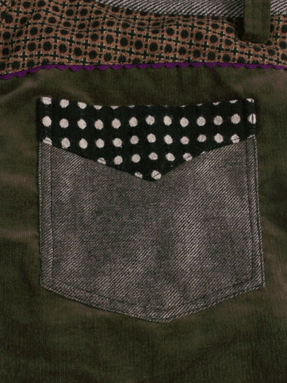 アルベロベロ 418015 パンツ F カーキグリーン コーデュロイ パッチワーク ビジュー ITTECGZJV1T4