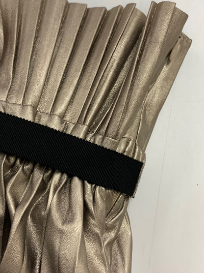 アドーア 531-1220908 プリーツスカート 38 ブラウン レザー風サテン ITW912OZWJYW