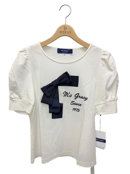 エムズグレイシー 515334 トップス 42 ホワイト リボン ギャザー カタログ掲載品 IT4IYZFLCKJ0