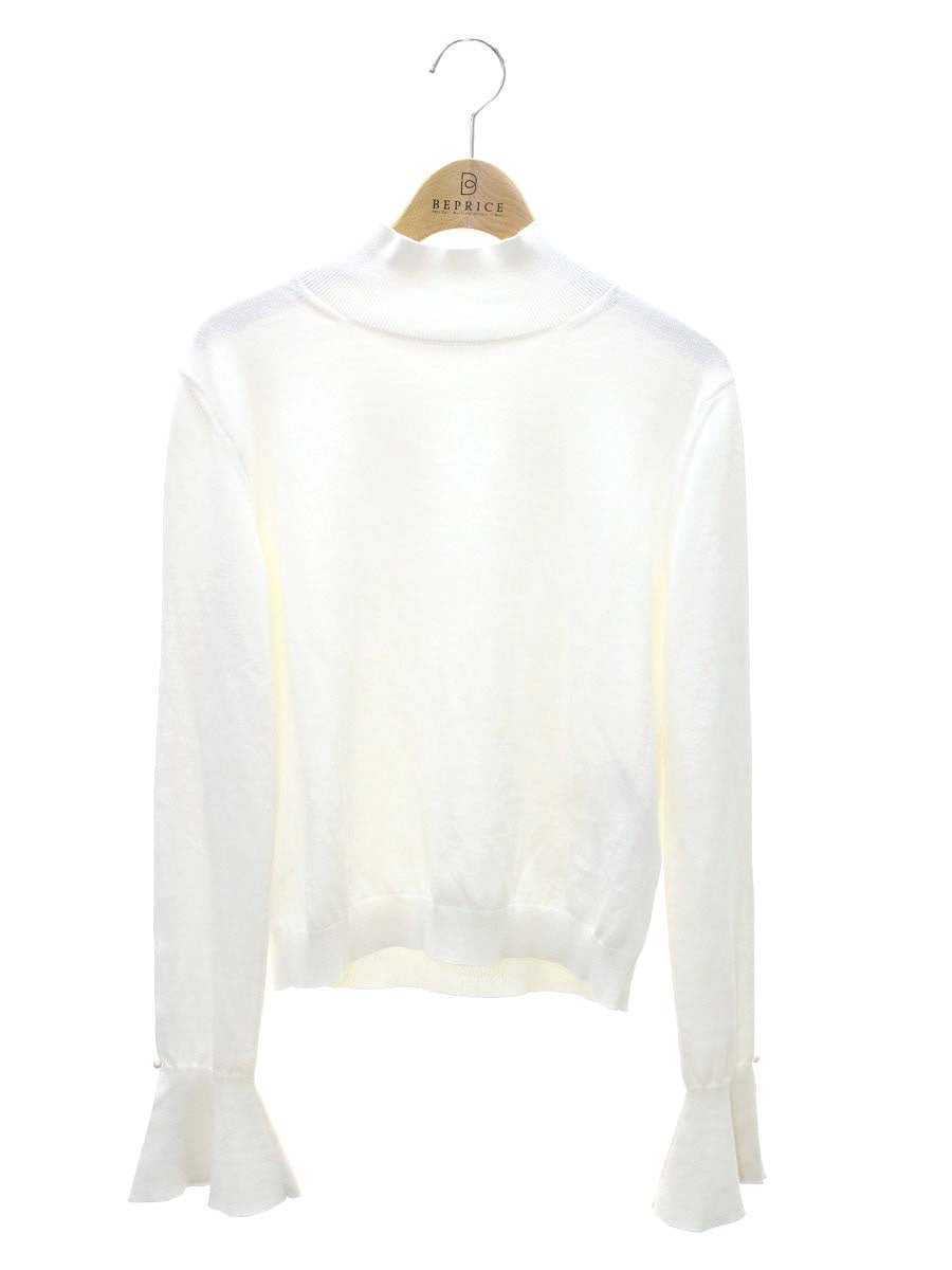 アディアム 42525 ニット セーター S ホワイト パール装飾 ハイネック フレアスリーブ IT63FB6I83WA