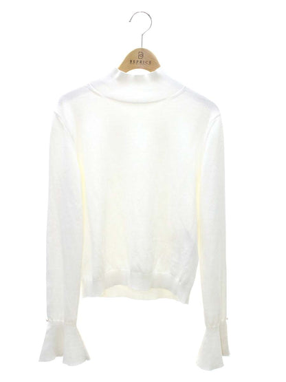 アディアム 42525 ニット セーター S ホワイト パール装飾 ハイネック フレアスリーブ IT63FB6I83WA