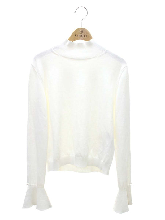 アディアム 42525 ニット セーター S ホワイト パール装飾 ハイネック フレアスリーブ IT63FB6I83WA