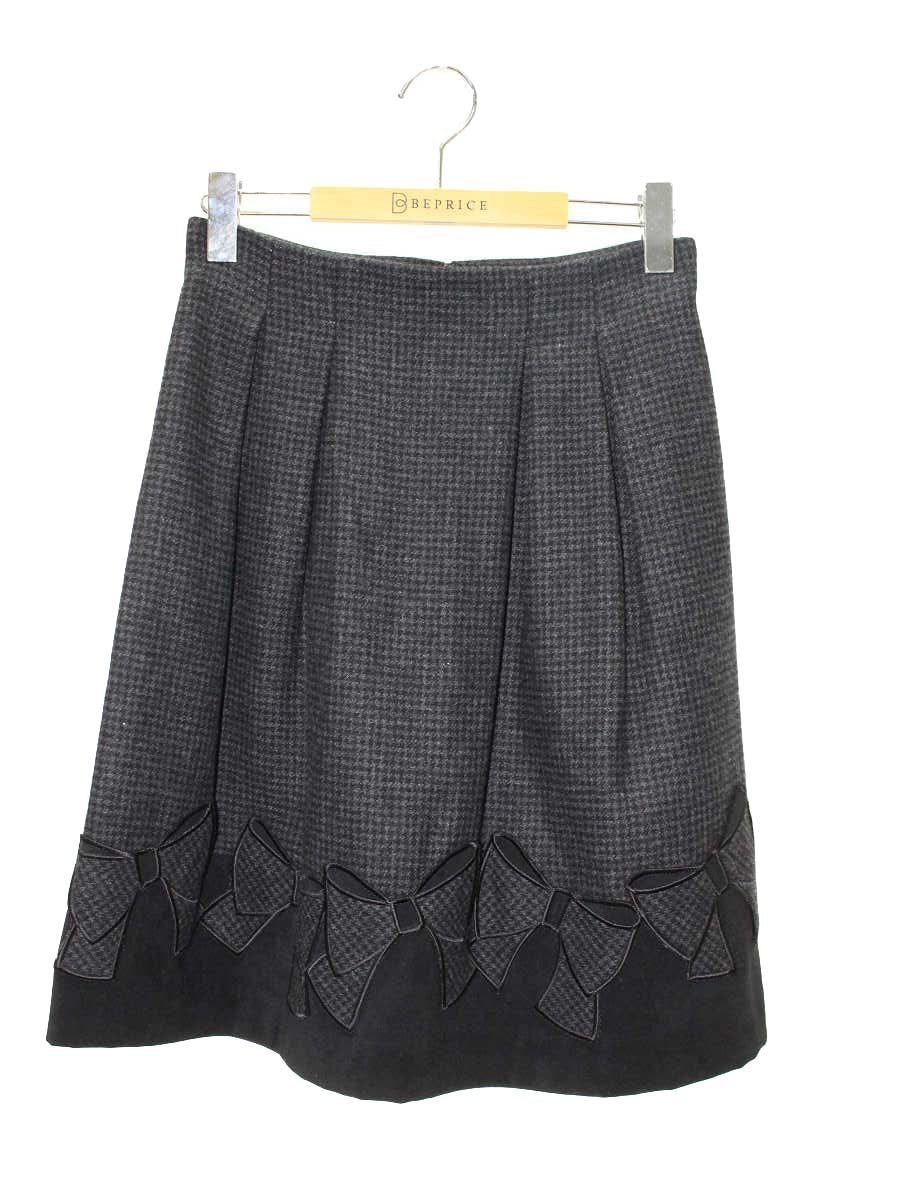 エムズグレイシー 727561 スカート 36 ブラック 千鳥格子柄 ウール リボン ITZXYATLKSNV