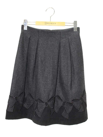 エムズグレイシー 727561 スカート 36 ブラック 千鳥格子柄 ウール リボン ITZXYATLKSNV