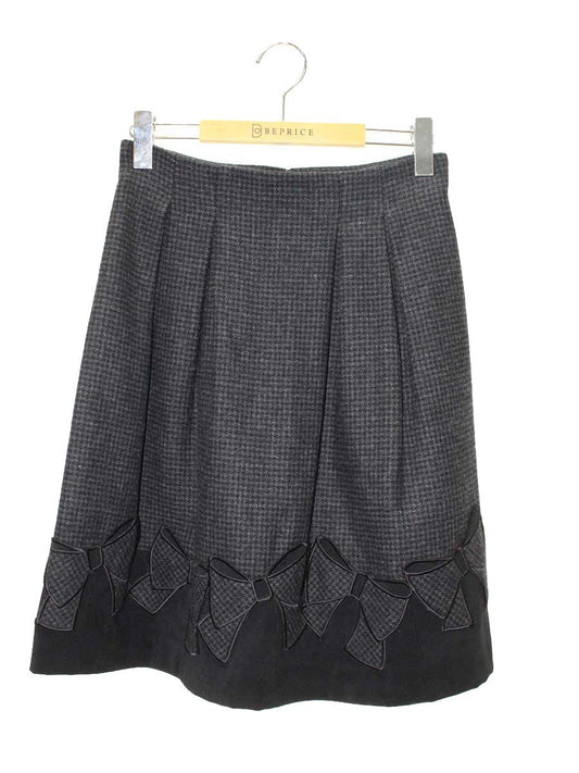 エムズグレイシー 727561 スカート 36 ブラック 千鳥格子柄 ウール リボン ITZXYATLKSNV