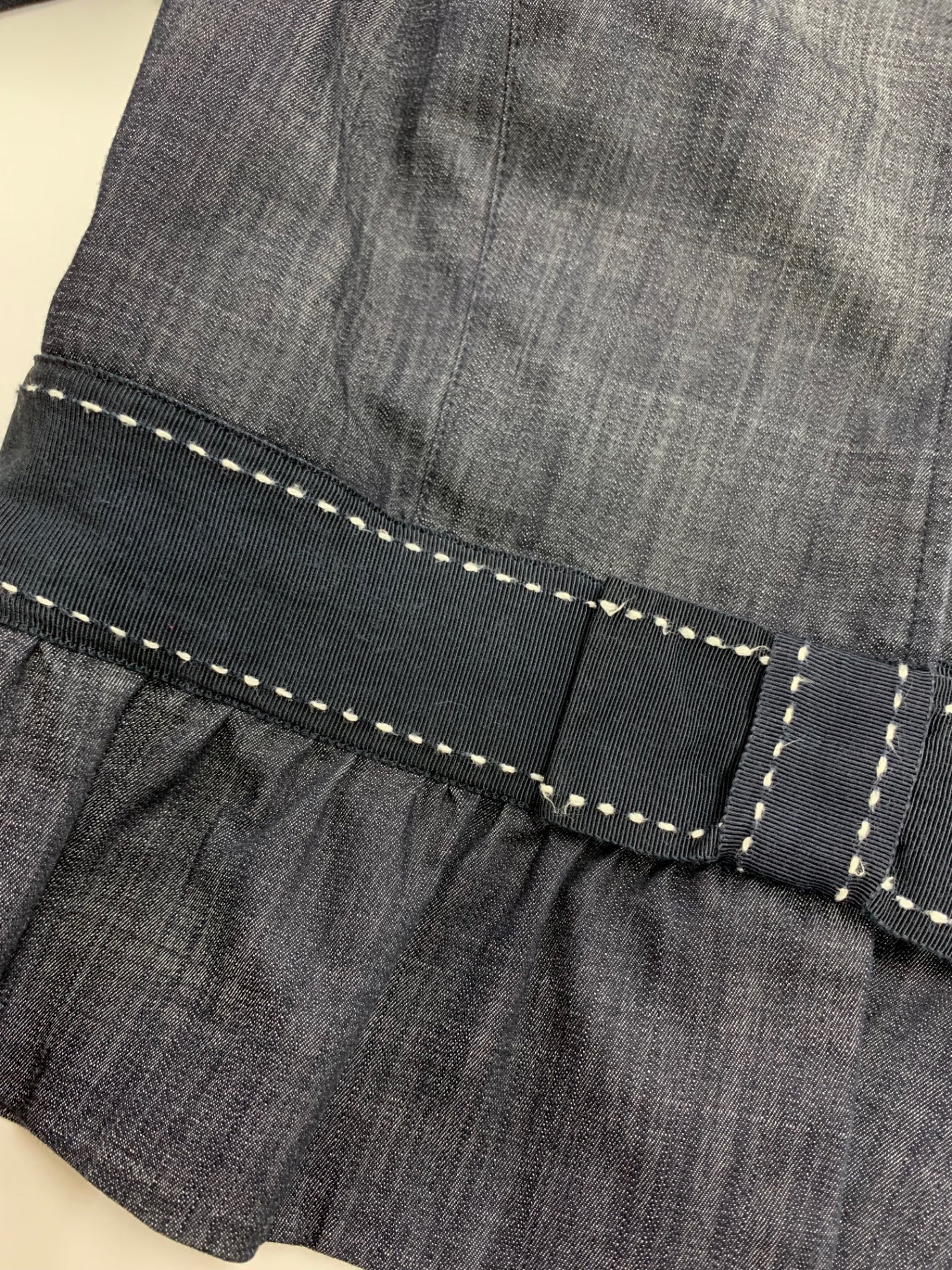 エムズグレイシー 224325/227346 スカートスーツ 38・36 ネイビー ノーカラー デニム リボン ITACT7YY5ODC