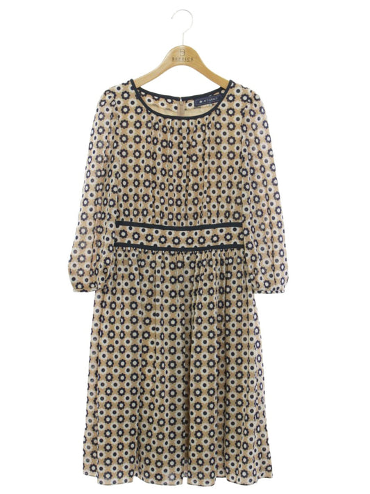 エムズグレイシー 421105 ワンピース 40 ベージュ/ネイビー フラワーモチーフ シフォン ITOFCS0ZD2IM