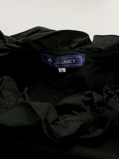 エムズグレイシー 625104 Tシャツ カットソー 38 ブラック フリル グログランリボン IT2IMP3Q88NC