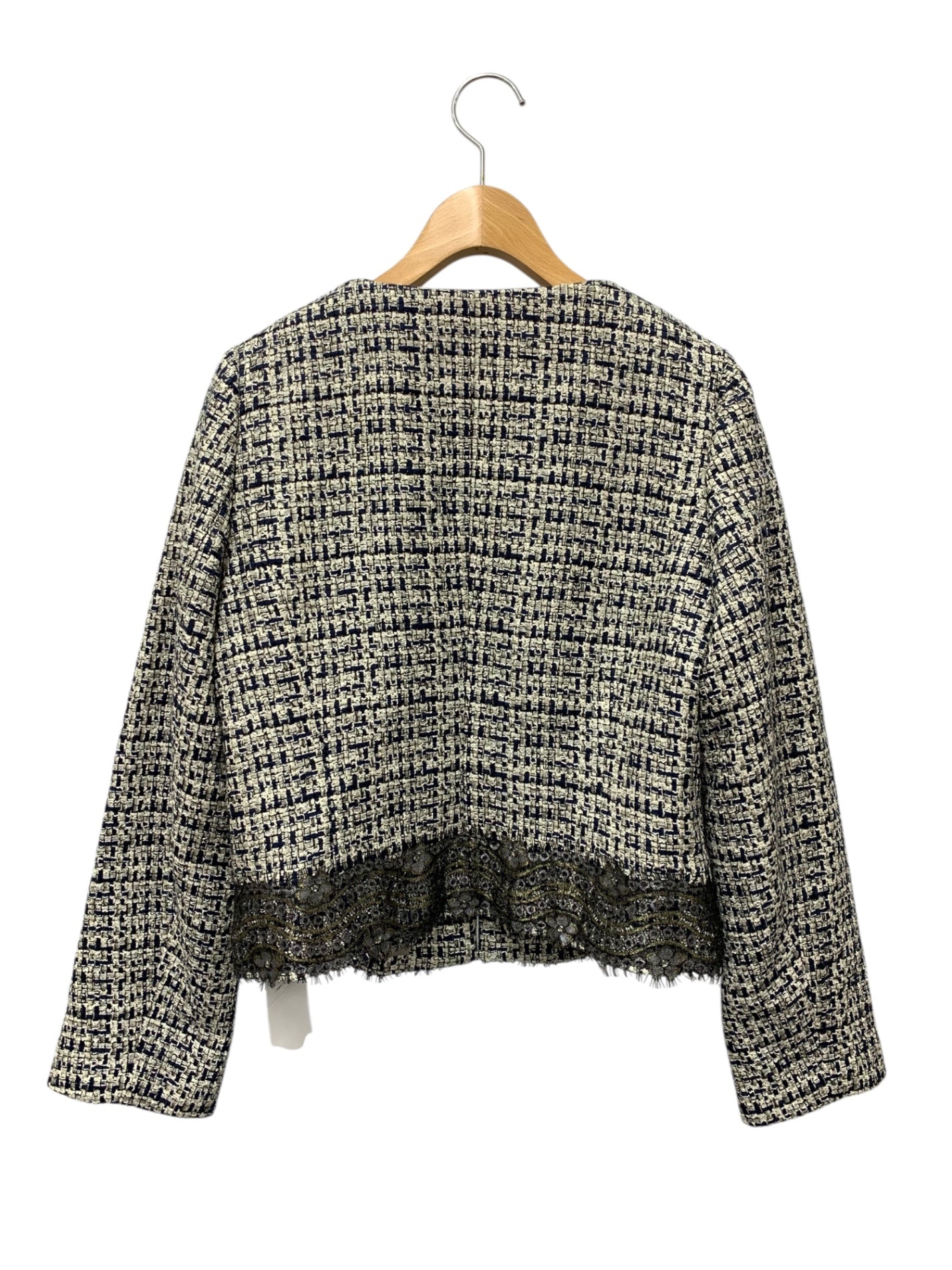 スーパービューティー ジャケット 42 ネイビー ノーカラー ツイード ITNPKKVSHJVA