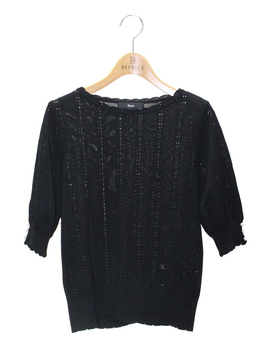 ルネ 5332017 ニット 36 ブラック パフスリーブ パール IT1841LWTS00