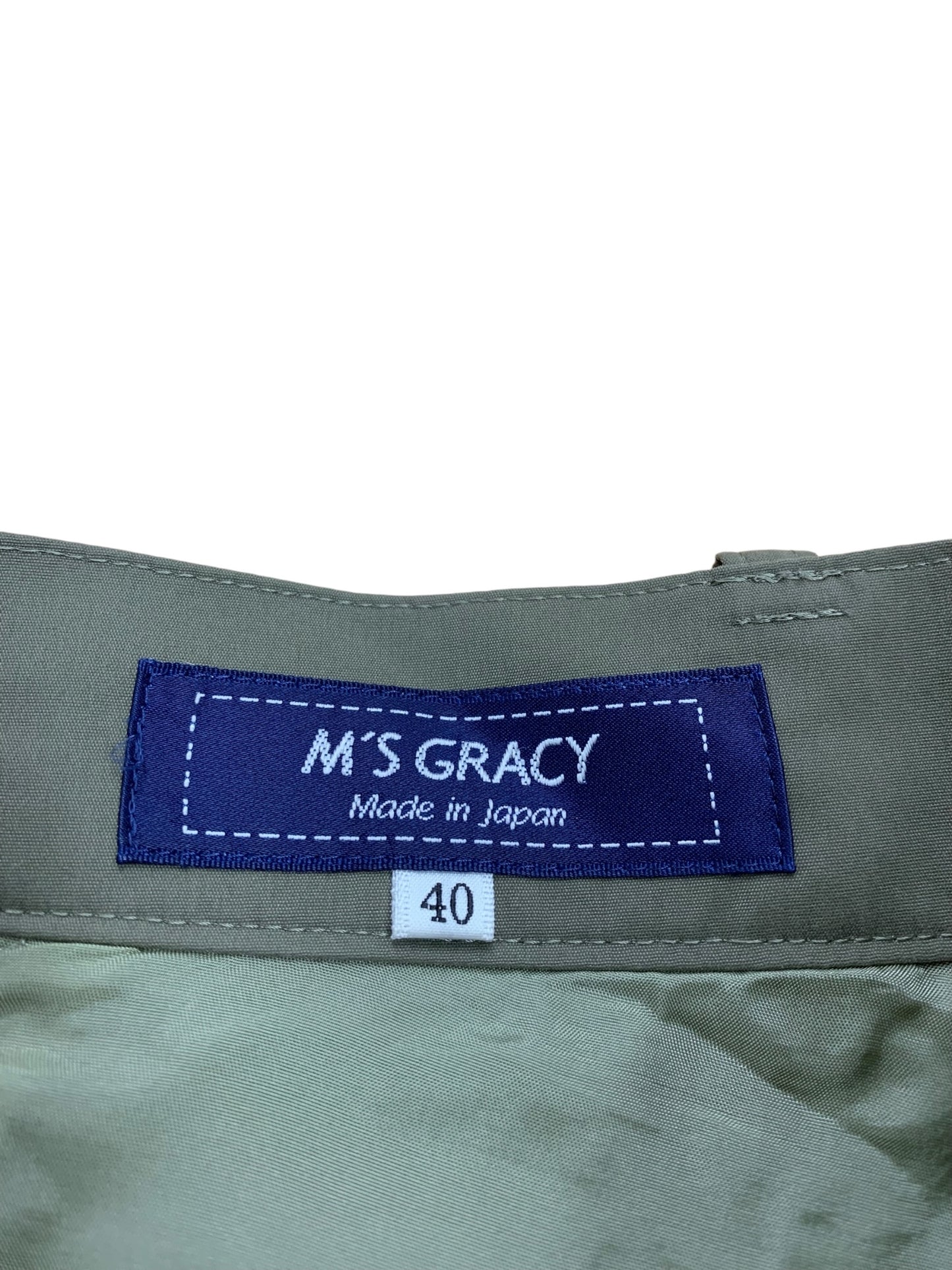 エムズグレイシー 117102 スカート 40 カーキグリーン ベルトリボン フレアー ITB6COFGEJHA